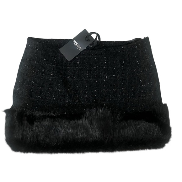 Heiress Beverly Hills Tweed Faux Fur Mini Skirt Black – Size M NWT - Picture 1 of 8